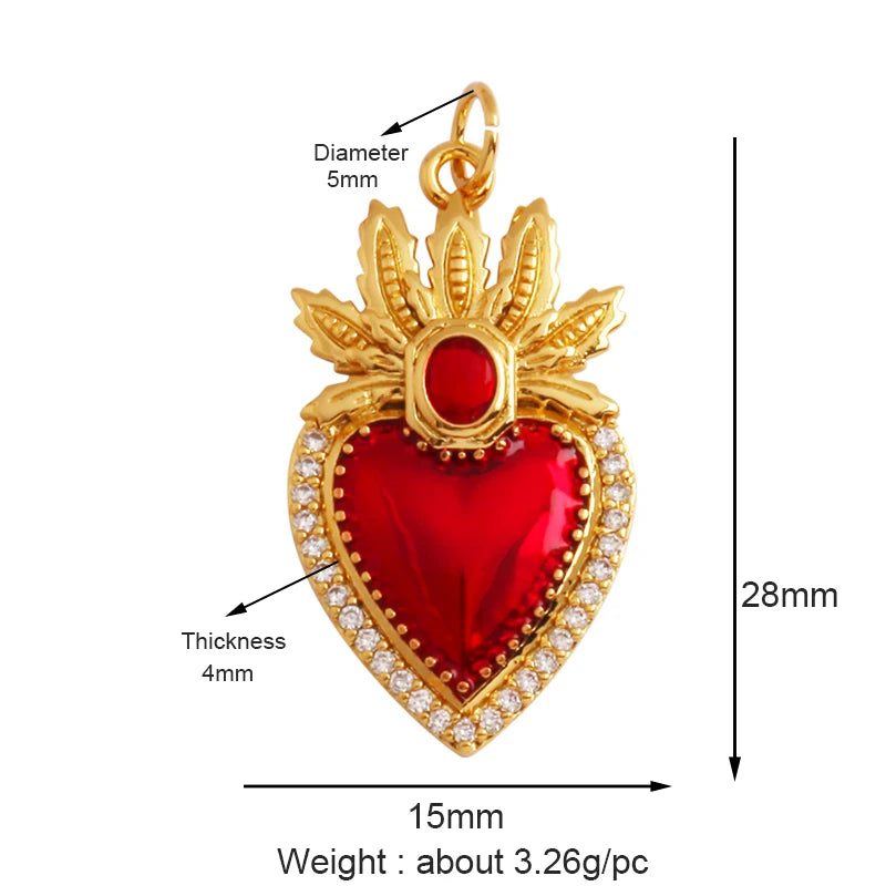 Sacred Red Love Heart Charm 18K Real Gold Plated Pendant - ALOE WINGS STORE