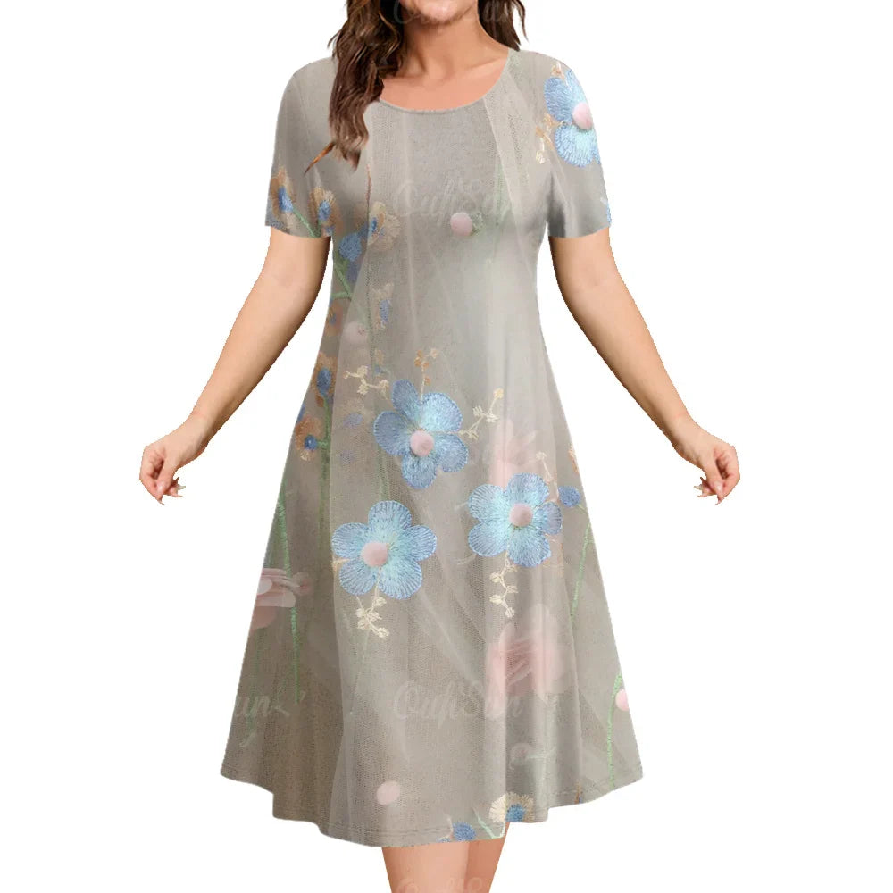 Grey Floral Classy Floral Ladies Sun Dress - ALOE WINGS STORE