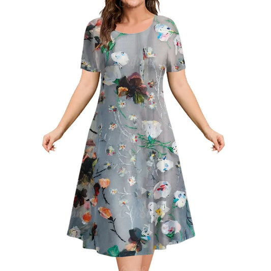 Grey With Flowers Classy Ladies Sun Dress - ALOE WINGS STORE