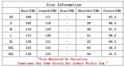 Detailed size information table showing dress length in centimeters and inches for sizes XS to XXXL.