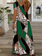 Emerald Green Leopard Print Maxi Dress – Sleeveless V-Neck Summer Design