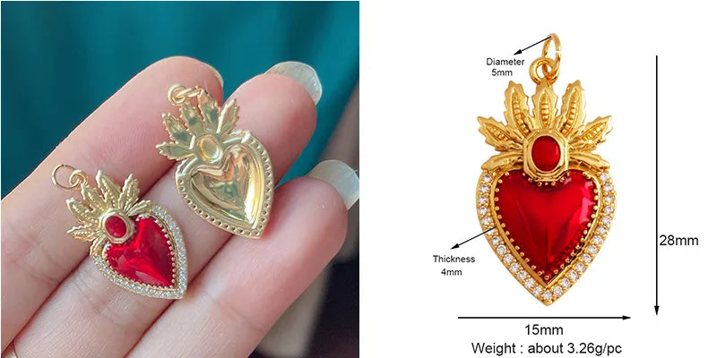 Sacred Red Love Heart Charm 18K Real Gold Plated Pendant-ALOE WINGS STORE