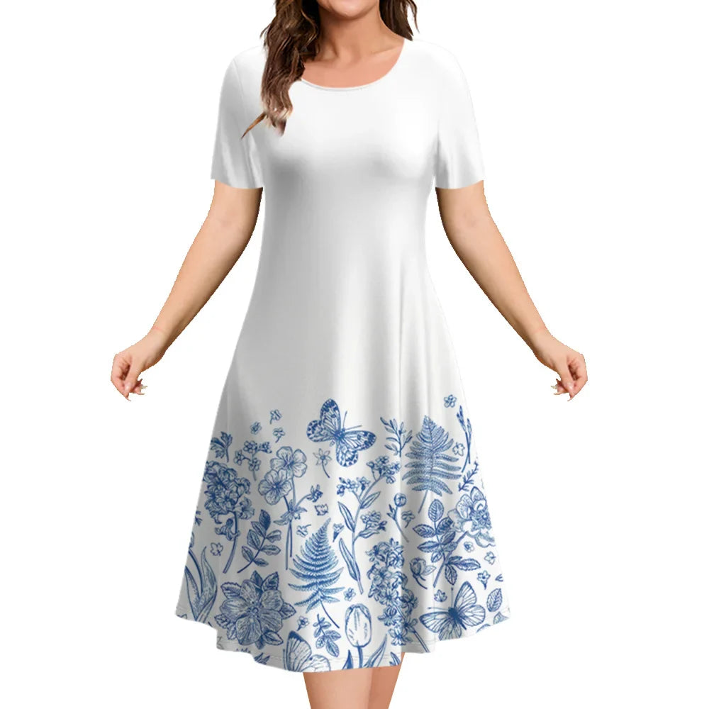 Blue Nature Patterns Classy Floral Ladies Sun Dress - ALOE WINGS STORE