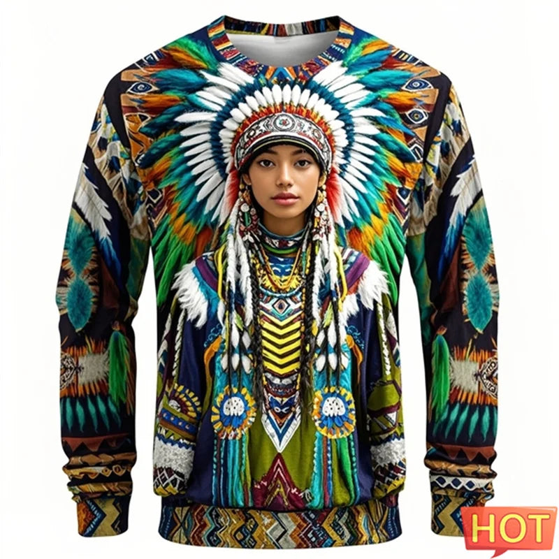 1.Colorful Native-Inspired Unisex Harajuku Ethnic O-Neck Long-Sleeve Sweatshirts (Small to Oversize) [SELECTION] - ALOE WINGS STORE