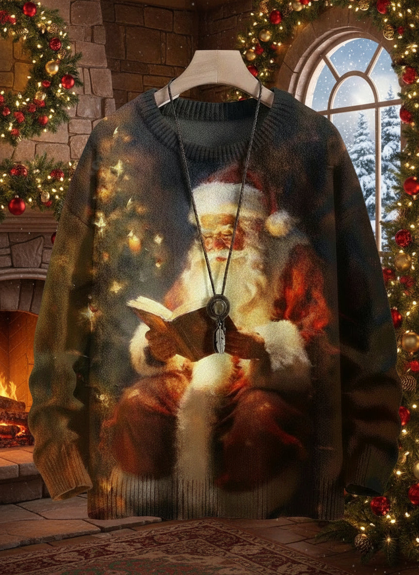 Santa Claus 3D printed sweater with cozy fireplace background
