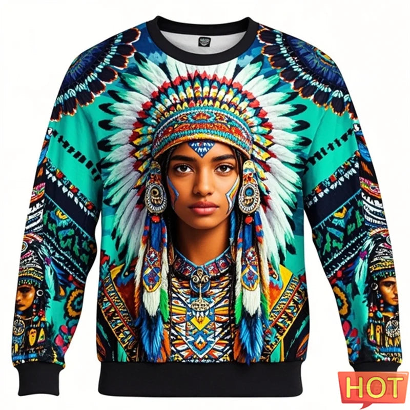 2.Colorful Native-Inspired Unisex Harajuku Ethnic O-Neck Long-Sleeve Sweatshirts (Small to Oversize) [SELECTION] - ALOE WINGS STORE