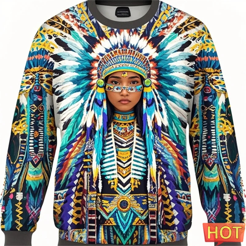 2.Colorful Native-Inspired Unisex Harajuku Ethnic O-Neck Long-Sleeve Sweatshirts (Small to Oversize) [SELECTION] - ALOE WINGS STORE