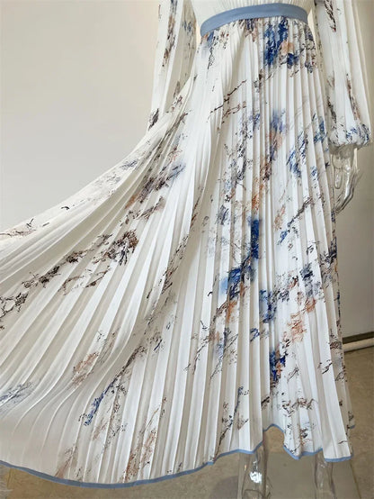 Spring Summer Boho Maxi Dress for Women – V-Neck Floral Print, Long Sleeve A-Line Swing Dress with Belt | Perfect for Beach, Wedding Guest & Vacation