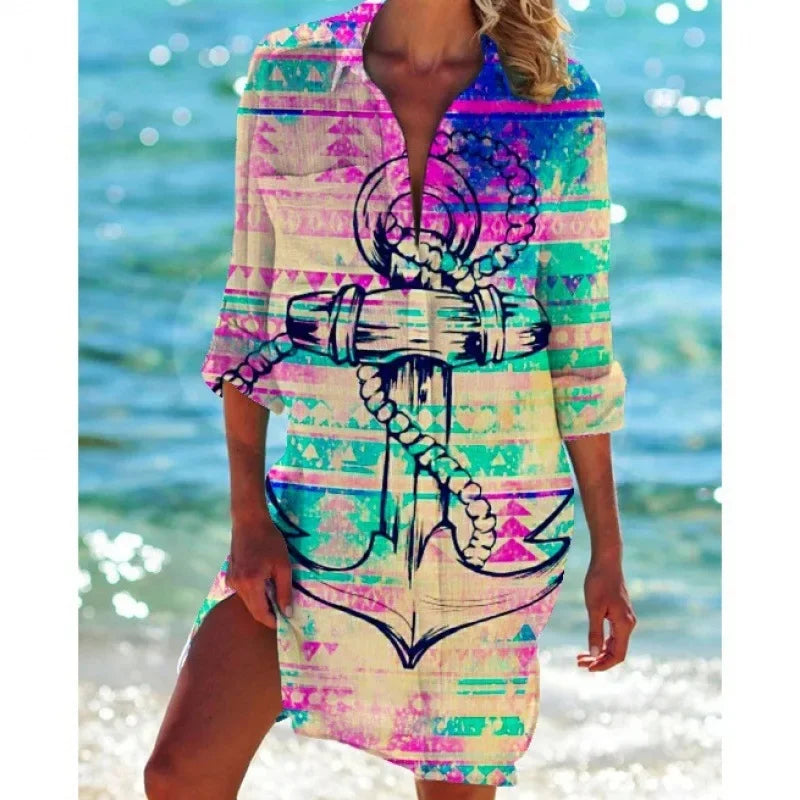 1.Boho Style Summer Cover-Up – Women's Tropical Print Beach Blouse Selection