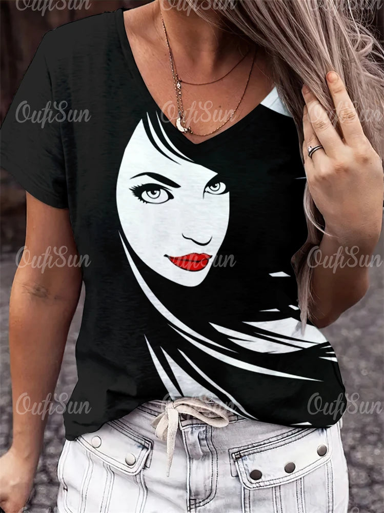 Woman Face Shape Fashion Short Sleeve T-Shirt [SELECTION] - ALOE WINGS STORE