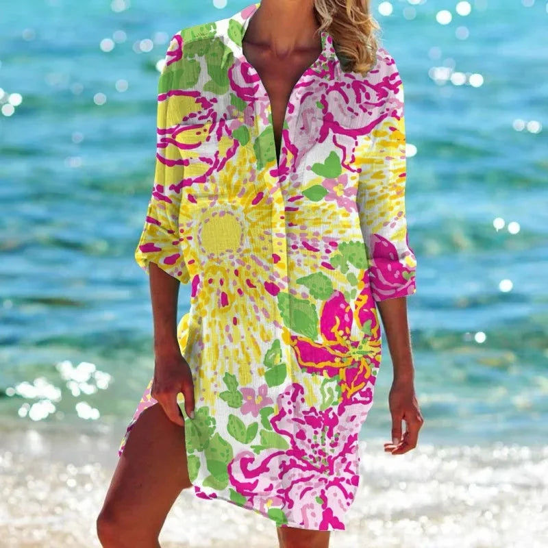 1.Boho Style Summer Cover-Up – Women's Tropical Print Beach Blouse Selection