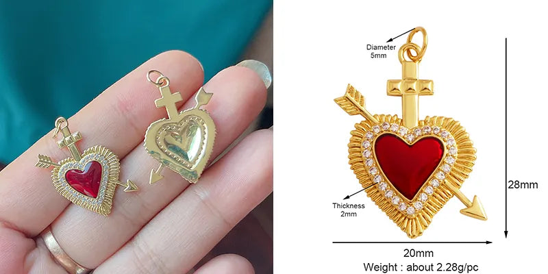 Sacred Red Love Heart Charm 18K Real Gold Plated Pendant-ALOE WINGS STORE