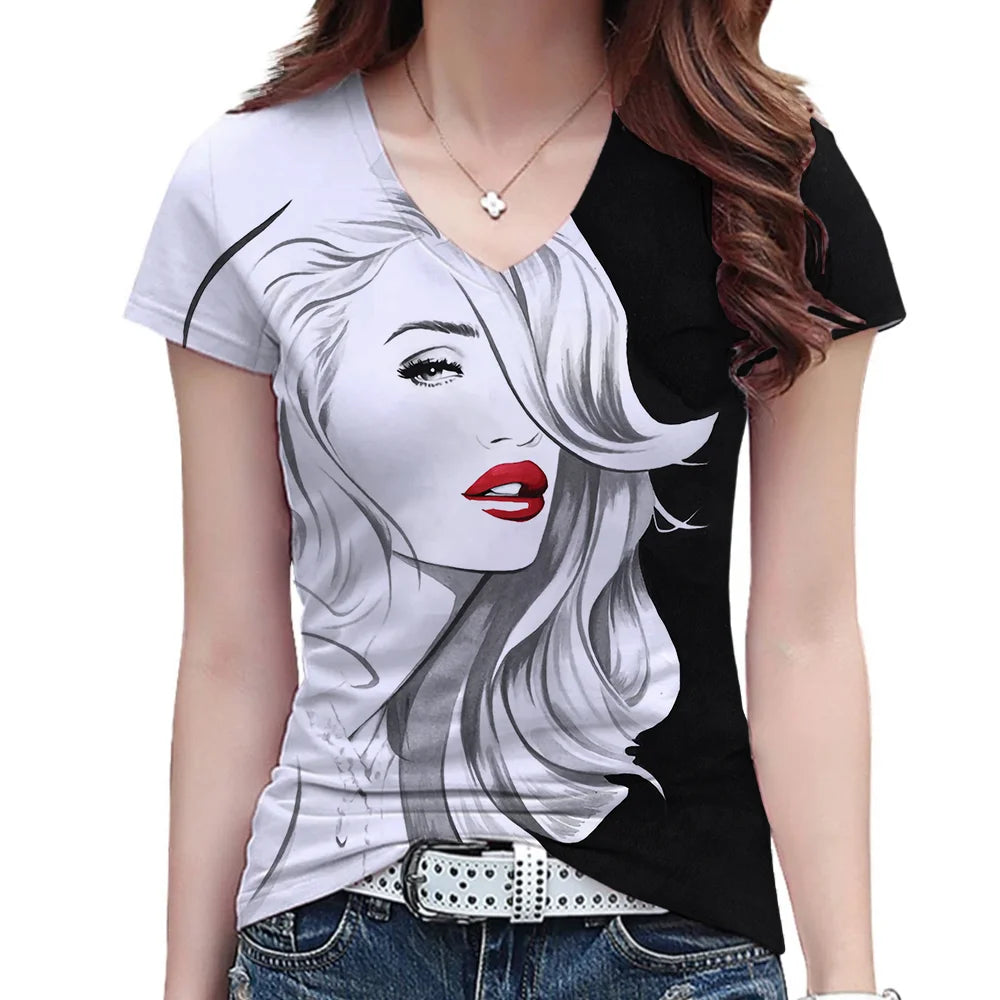 Woman Face Shape Fashion Short Sleeve T-Shirt [SELECTION] - ALOE WINGS STORE