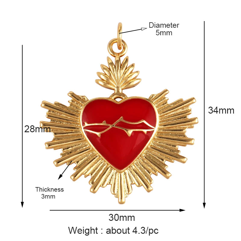 Sacred Red Love Heart Charm 18K Real Gold Plated Pendant-ALOE WINGS STORE