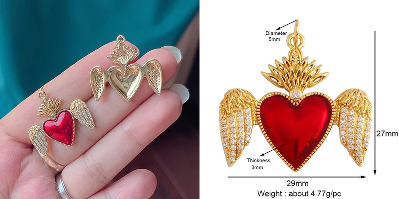 Sacred Red Love Heart Charm 18K Real Gold Plated Pendant-ALOE WINGS STORE