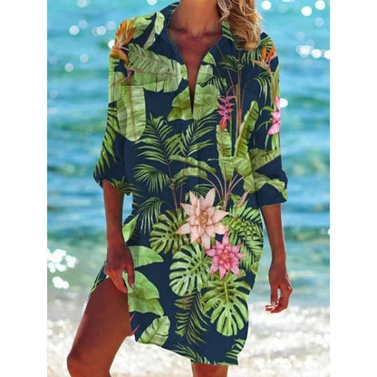 1.Boho Style Summer Cover-Up – Women's Tropical Print Beach Blouse Selection