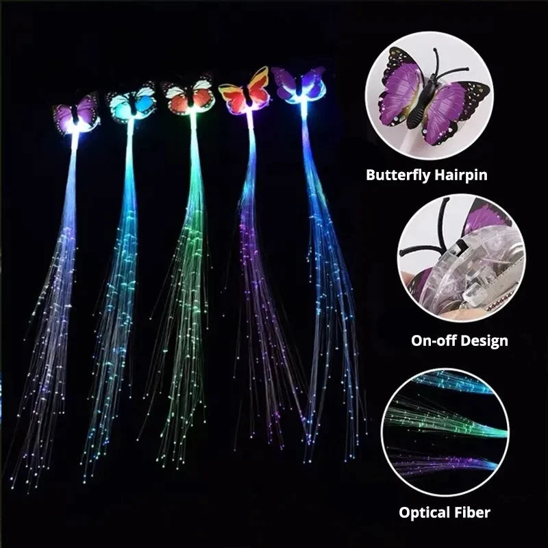 LED Fibre Optic Hair Clips – Light-Up Flash Braids & Luminous Hair Barrettes for Birthdays, Weddings, Parties & Carnivals