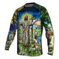 Religious Cycling Jersey – Stained Glass Jesus & Virgin Mary Long Sleeve MTB Bike Shirt for Men & Women | Breathable, Quick-Dry, Unisex Church Wear for Mountain Biking & Road Cycling