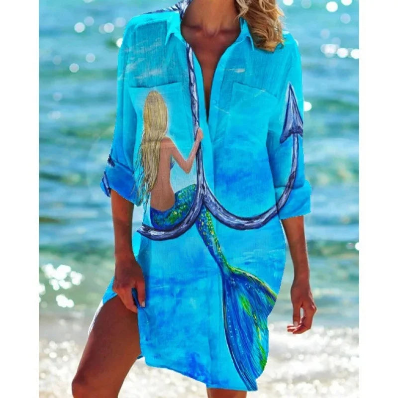 1.Boho Style Summer Cover-Up – Women's Tropical Print Beach Blouse Selection