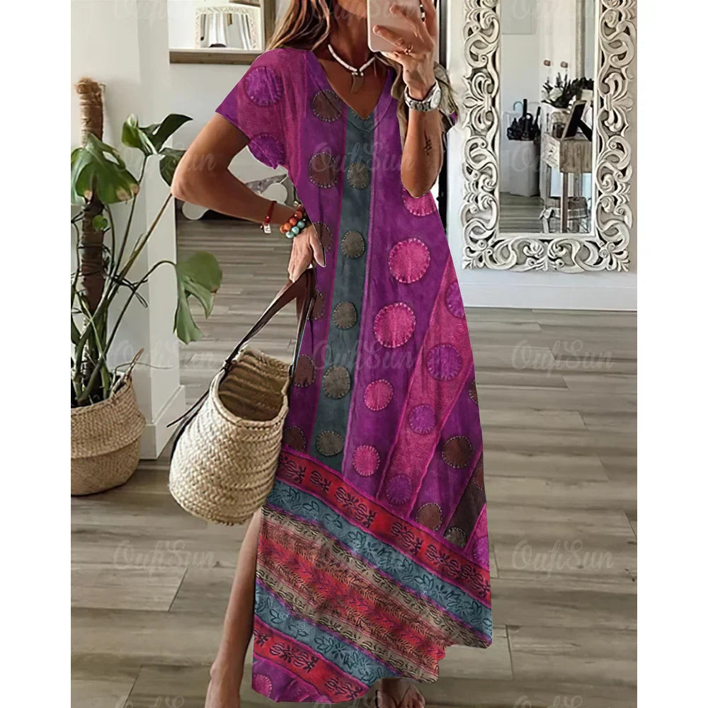 Pink Shapes Ladies Ethnic Summer Long Dress - ALOE WINGS STORE