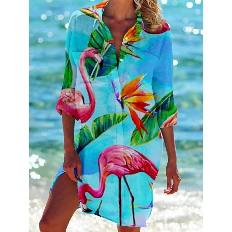 1.Boho Style Summer Cover-Up – Women's Tropical Print Beach Blouse Selection