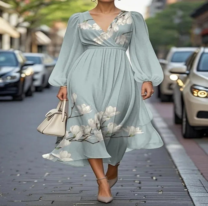 Elegant Floral & Patterned Knee-Length Dresses - Versatile Long Sleeve Casual Chic for Every Occasion