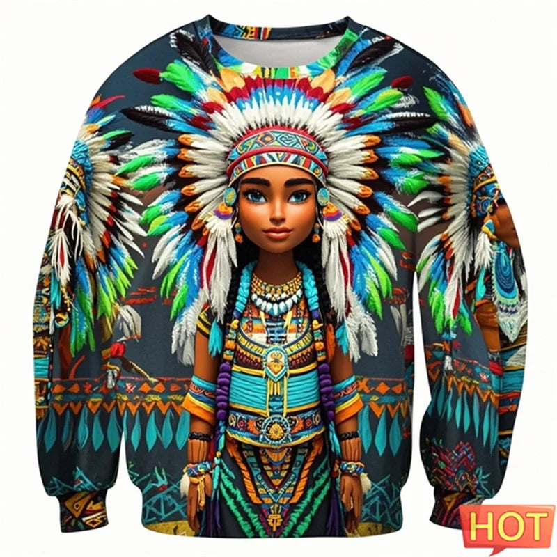 1.Colorful Native-Inspired Unisex Harajuku Ethnic O-Neck Long-Sleeve Sweatshirts (Small to Oversize) [SELECTION] - ALOE WINGS STORE