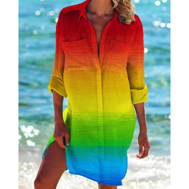 1.Boho Style Summer Cover-Up – Women's Tropical Print Beach Blouse Selection
