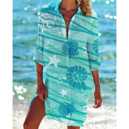 1.Boho Style Summer Cover-Up – Women's Tropical Print Beach Blouse Selection