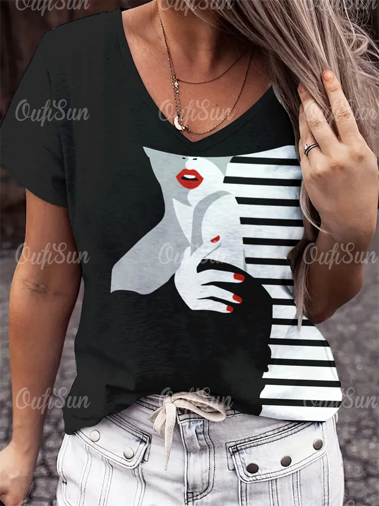 Woman Face Shape Fashion Short Sleeve T-Shirt [SELECTION] - ALOE WINGS STORE