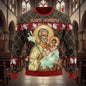 Ugly Christmas sweater with Saint Joseph design on a wooden background