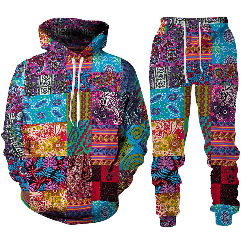 Ethnic Patterns 3D Print Tracksuit – Stylish Unisex Hoodie & Trousers Set [SELECTION]