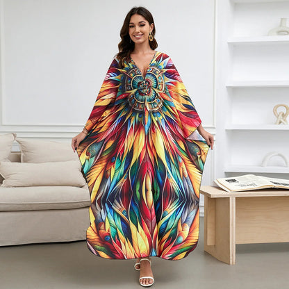 1. Maxi Kaftan Beach Dresses for Women – Artistic Summer Robe with Bold Prints