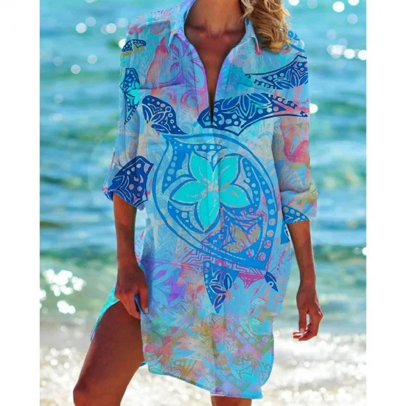 1.Boho Style Summer Cover-Up – Women's Tropical Print Beach Blouse Selection