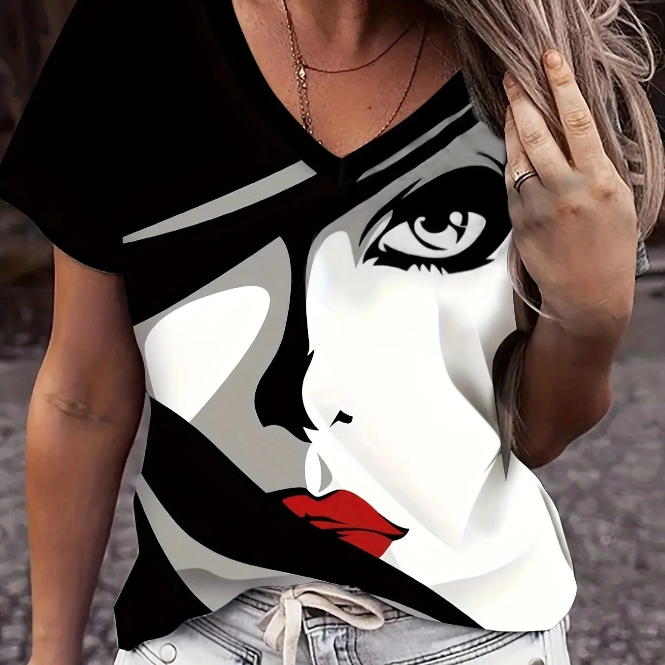 Woman Face Shape Fashion Short Sleeve T-Shirt [SELECTION] - ALOE WINGS STORE