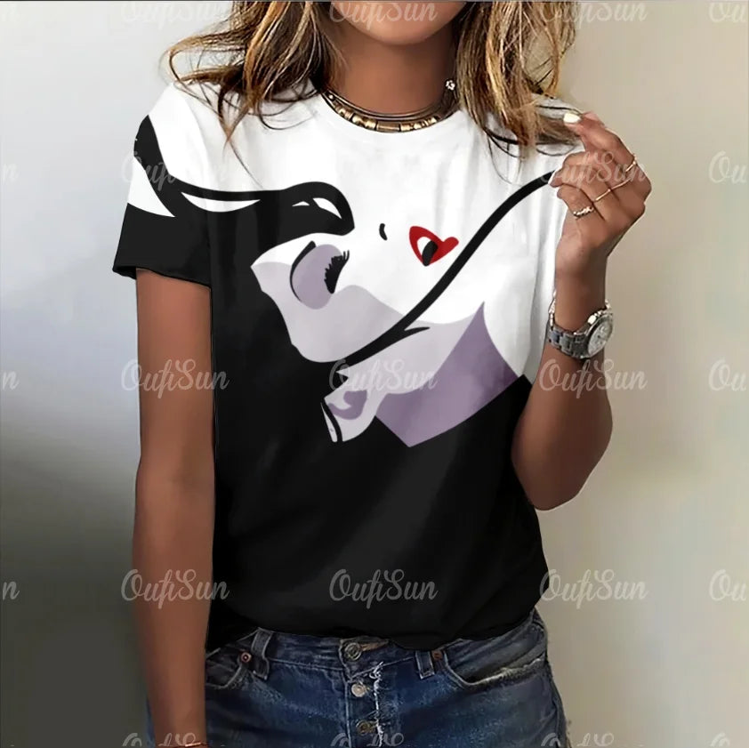 Woman Face Shape Fashion Short Sleeve T-Shirt [SELECTION] - ALOE WINGS STORE