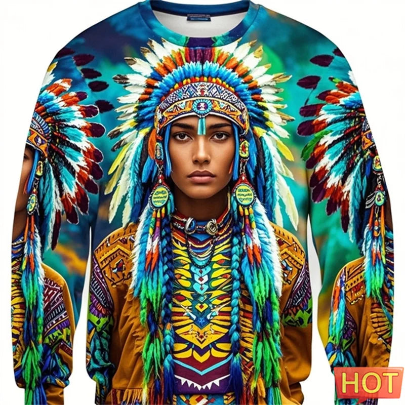 1.Colorful Native-Inspired Unisex Harajuku Ethnic O-Neck Long-Sleeve Sweatshirts (Small to Oversize) [SELECTION] - ALOE WINGS STORE