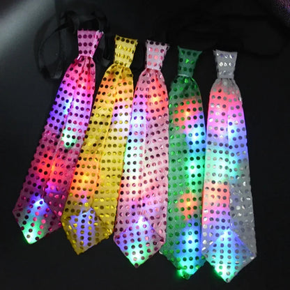 LED Sequin Fedora Hat & Glowing Necktie Set – Light-Up Festival & Party Accessories for Kids & Adults