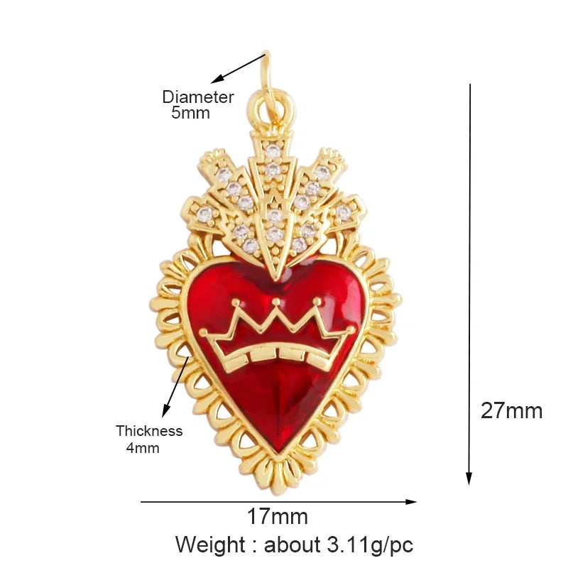 Sacred Red Love Heart Charm 18K Real Gold Plated Pendant-ALOE WINGS STORE