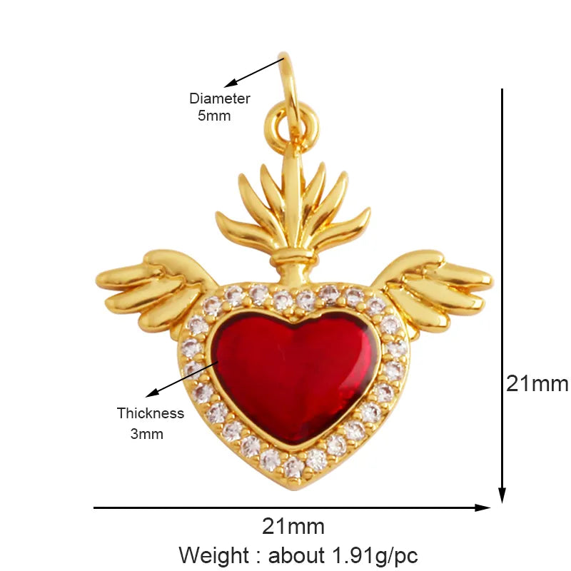 Sacred Red Love Heart Charm 18K Real Gold Plated Pendant - ALOE WINGS STORE