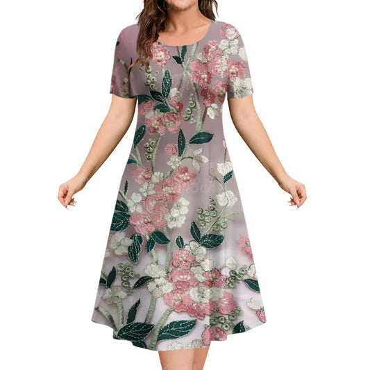 Grey Classy Floral Ladies Sun Dress - ALOE WINGS STORE