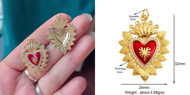 Sacred Red Love Heart Charm 18K Real Gold Plated Pendant-ALOE WINGS STORE