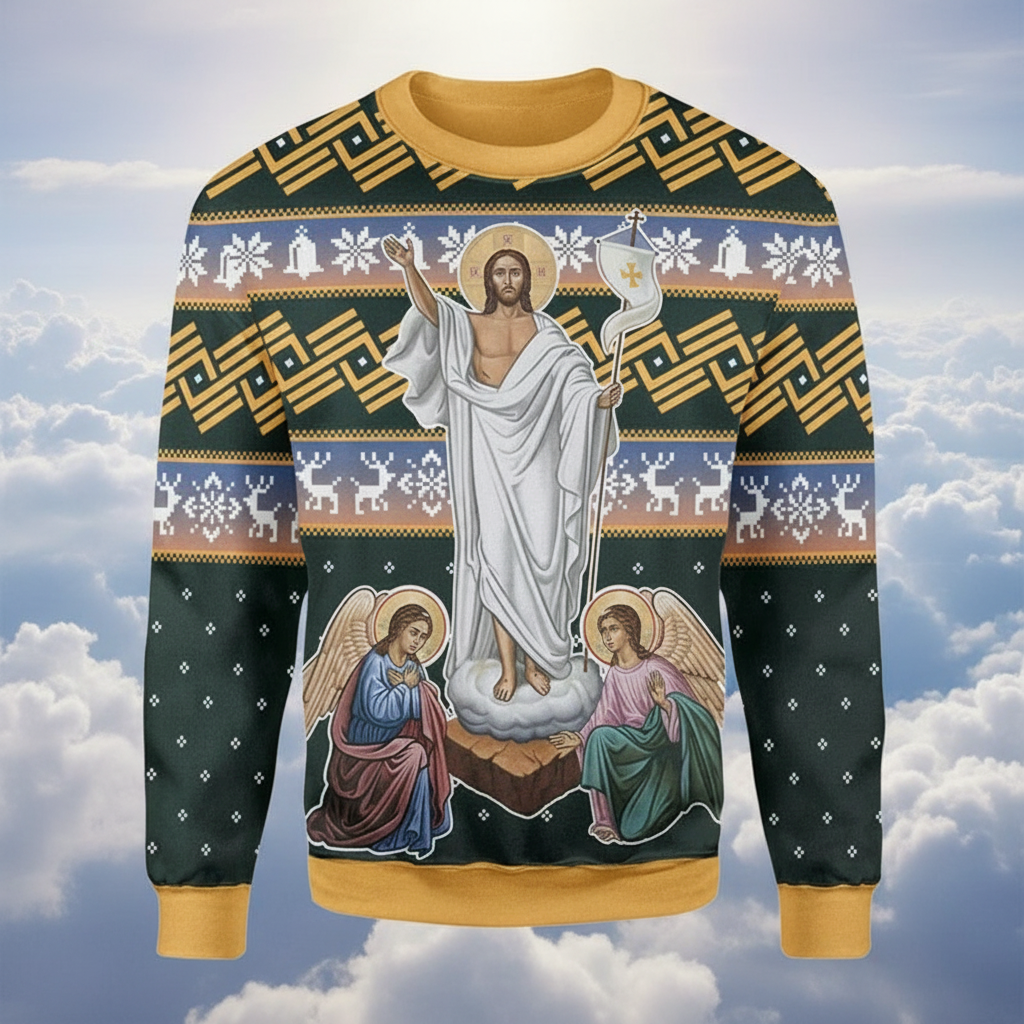 4.Retro Christian 3D Printed Sweatshirt for Men – Faith Streetwear Pullover with Religious Art, O-Neck Knit Sweater for Daily Wear – Plus Size XS-6XL