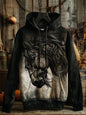White hoodie featuring two horses with floral background — stylish, all-season animal print hoodie