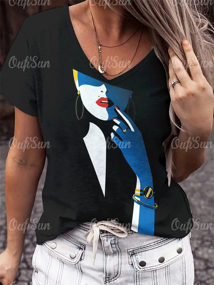 Woman Face Shape Fashion Short Sleeve T-Shirt [SELECTION] - ALOE WINGS STORE