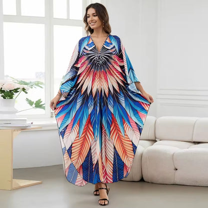 1. Maxi Kaftan Beach Dresses for Women – Artistic Summer Robe with Bold Prints