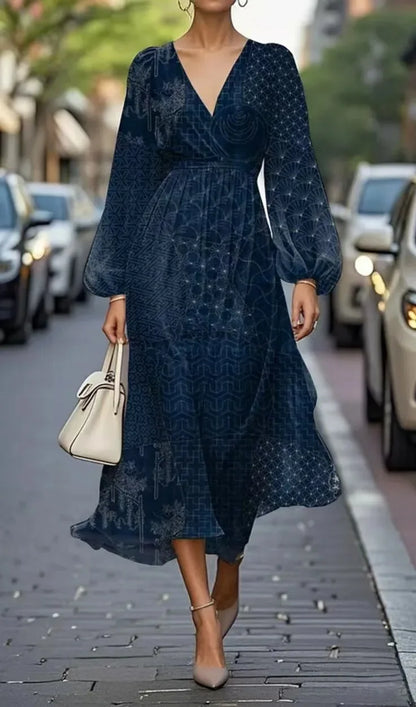 Elegant Floral & Patterned Knee-Length Dresses - Versatile Long Sleeve Casual Chic for Every Occasion