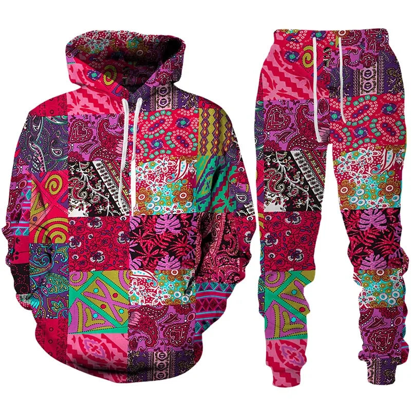 Ethnic Patterns 3D Print Tracksuit – Stylish Unisex Hoodie & Trousers Set [SELECTION]