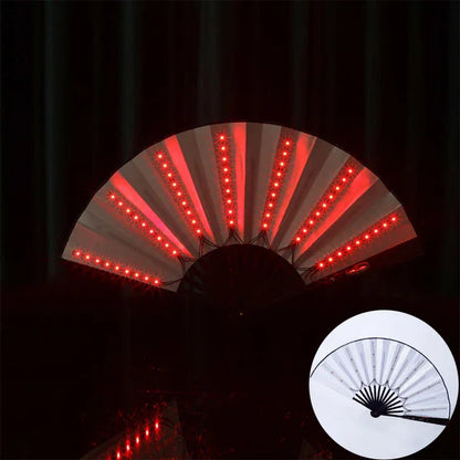 LED Light-Up Foldable Hand Fan – Glowing Neon Bamboo Fan for Dance, Concerts, & Performance Props