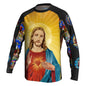 Religious Cycling Jersey – Stained Glass Jesus & Virgin Mary Long Sleeve MTB Bike Shirt for Men & Women | Breathable, Quick-Dry, Unisex Church Wear for Mountain Biking & Road Cycling
